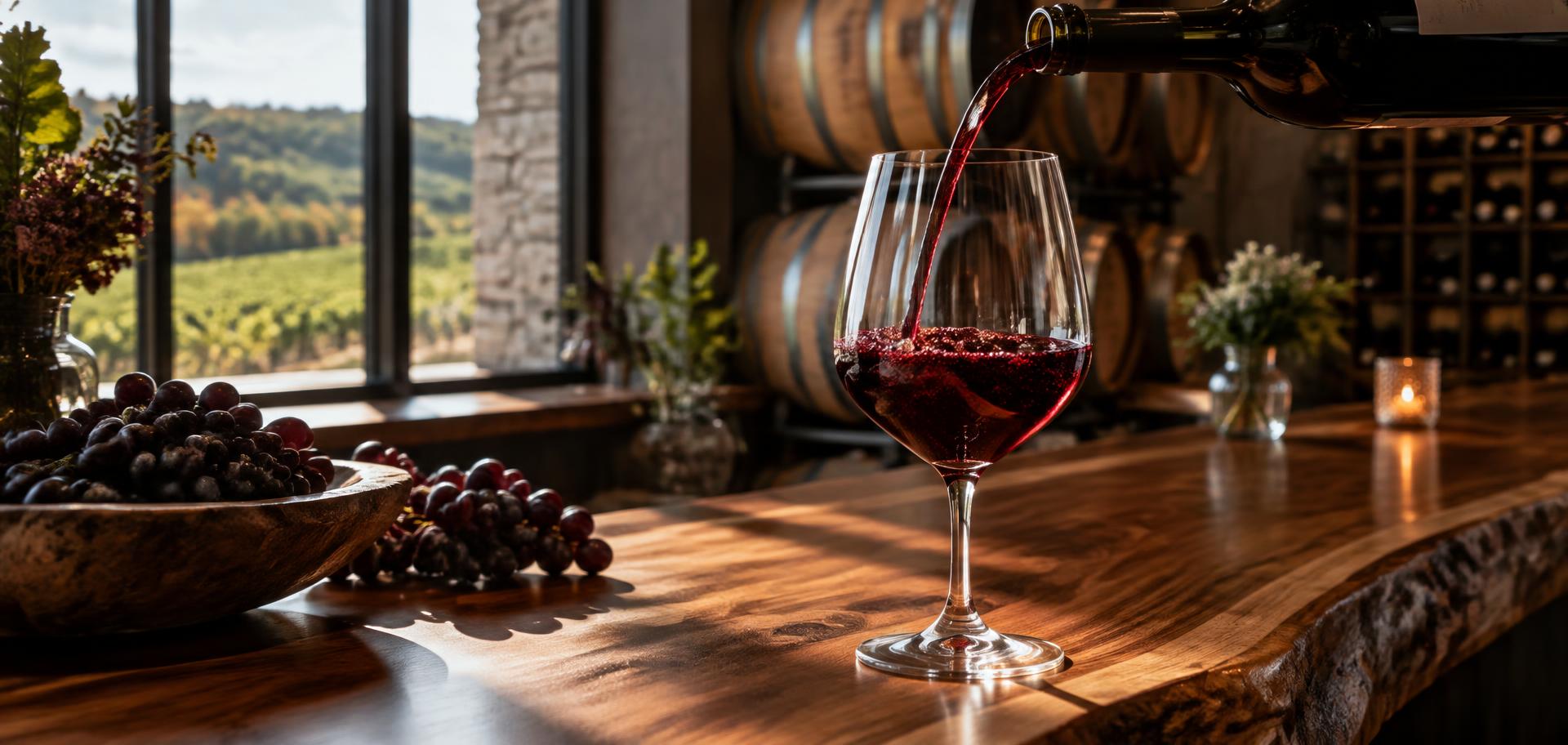 Wine poured at the tasting bar