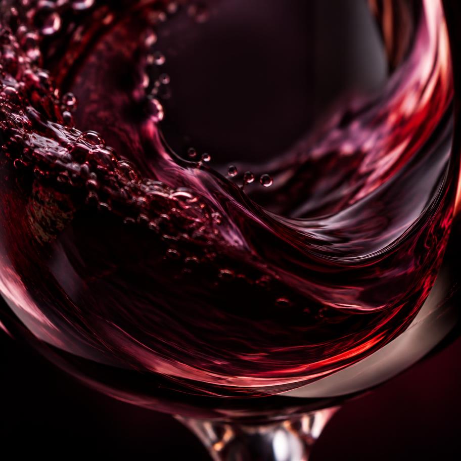 Deep red wine swirling in a glass